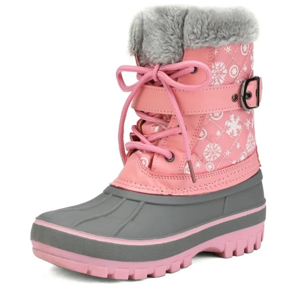 Pink and Gray Snow Boots with Fur Trim